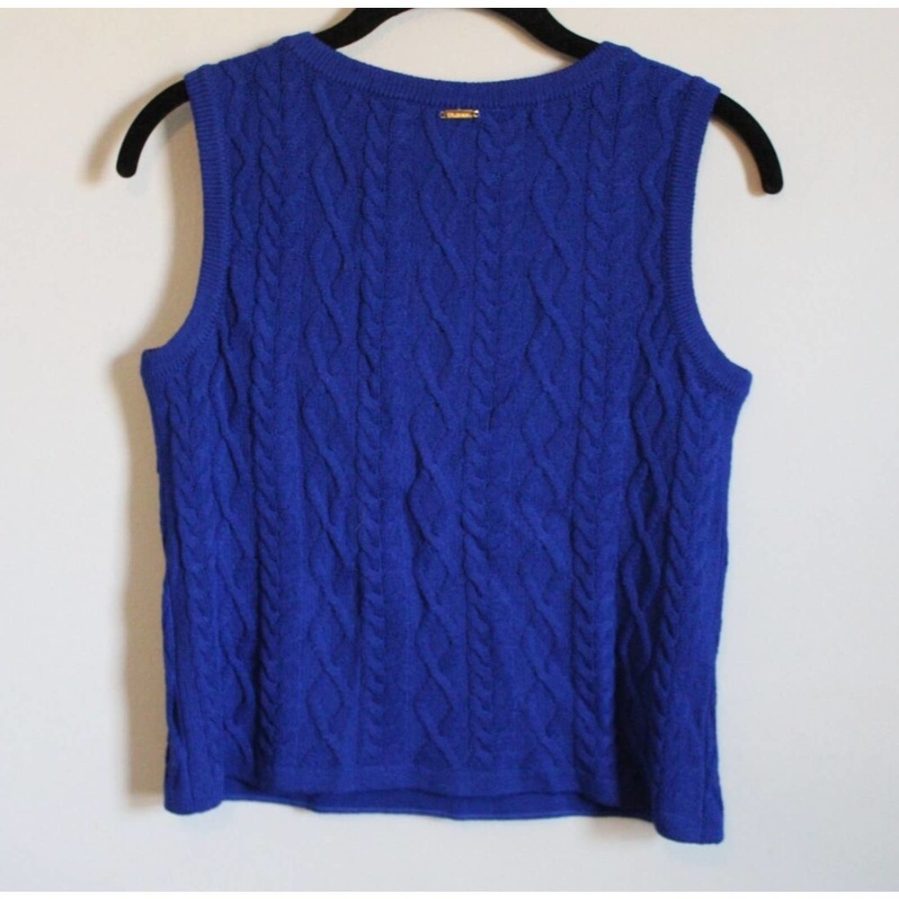 St. John Wool Blend Sleeveless Cable Knit Sweater Blue Women's P Petite H12105 - Picture 9 of 14